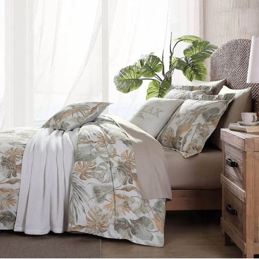 Tommy Bahama Raw Coast Green Cotton Reversible Duvet Cover Set Queen - Picture 3 of 8